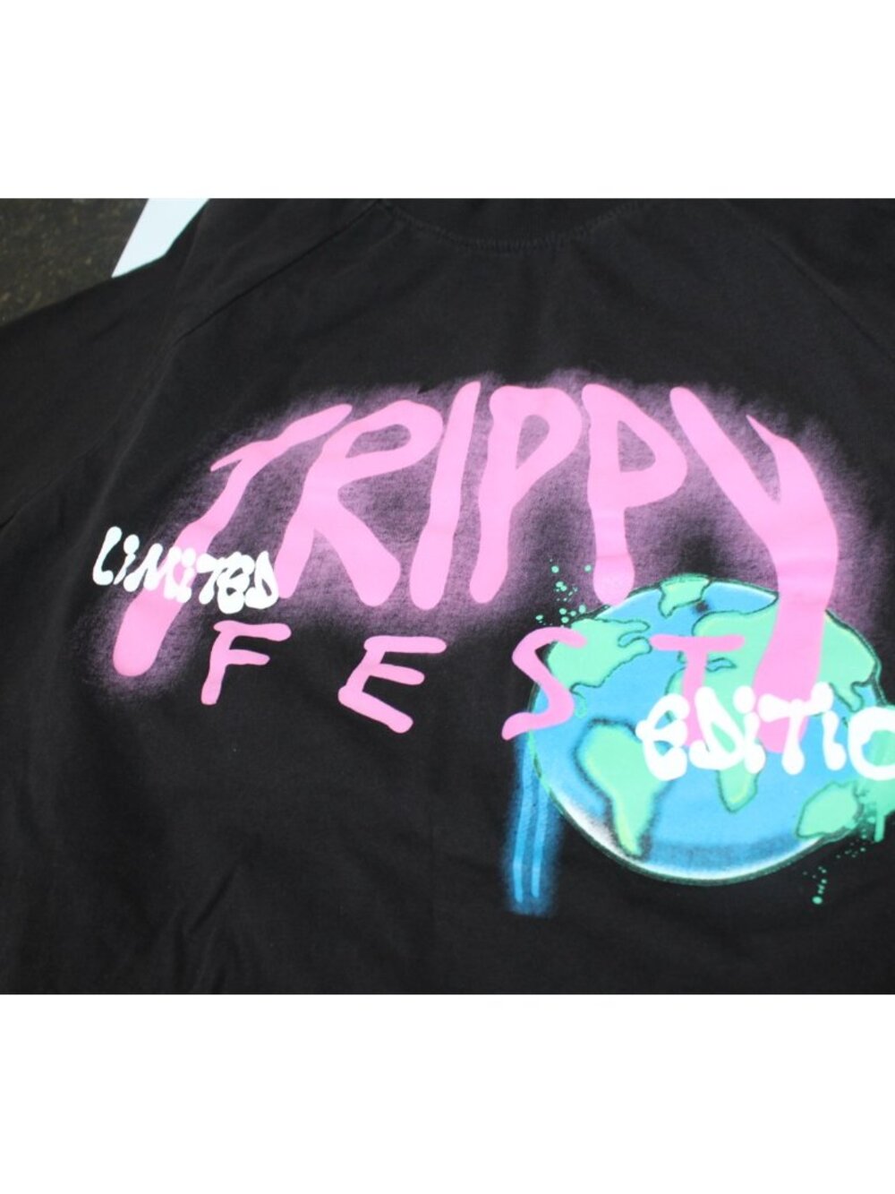 Vintage T-Shirt Trippy Fest Graphic Print Black With Front & Back Screenprint S